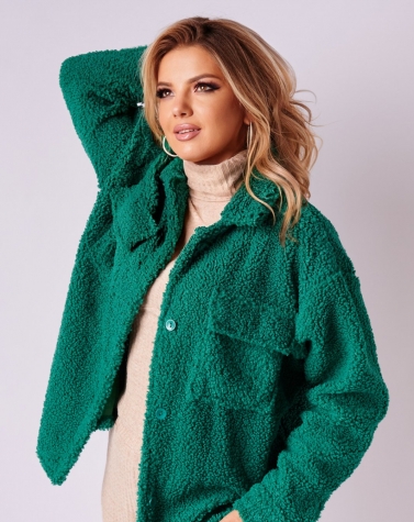 Тепла сорочка зі штучного хутра зелена 1392