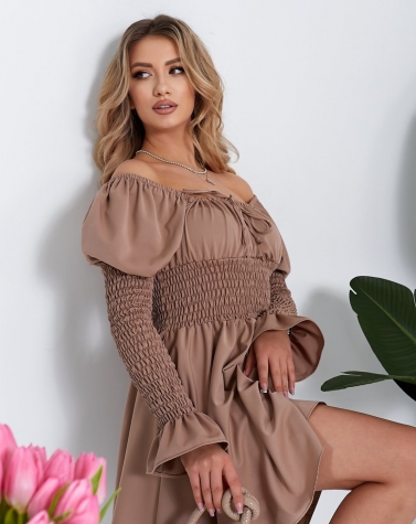 Бежева сукня з корсетом-гумкою 8057