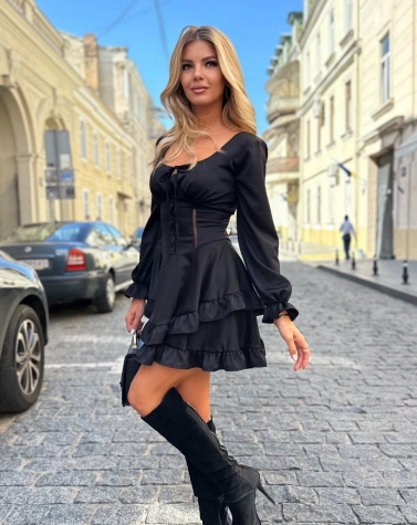 Стильне плаття з корсетом та подвійною спідницею 8088
