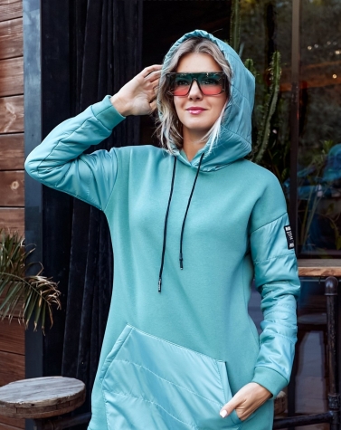 Утеплённое платье-худи oversize ментоловое 7923