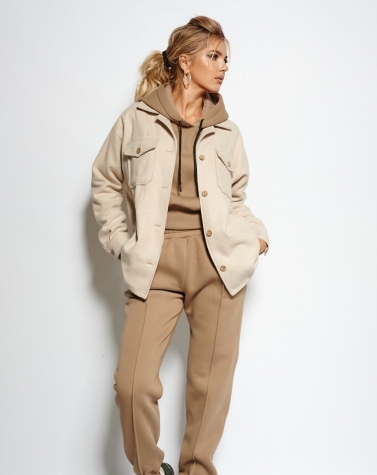 Теплая рубашка бежевая oversize 1390