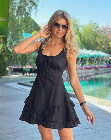 Літня сукня з корсетом чорна 8079