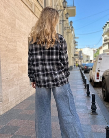 Теплая рубашка в клетку oversize 1381