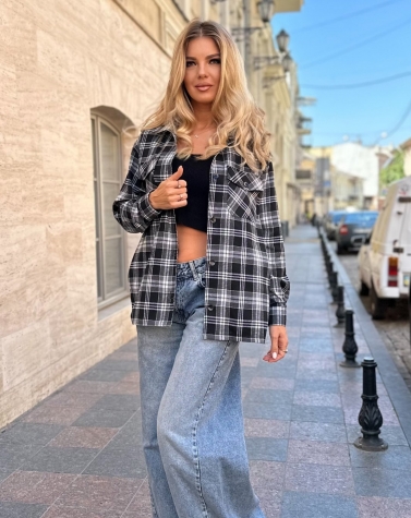 Теплая рубашка в клетку oversize 1381