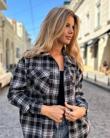 Теплая рубашка в клетку oversize 1381