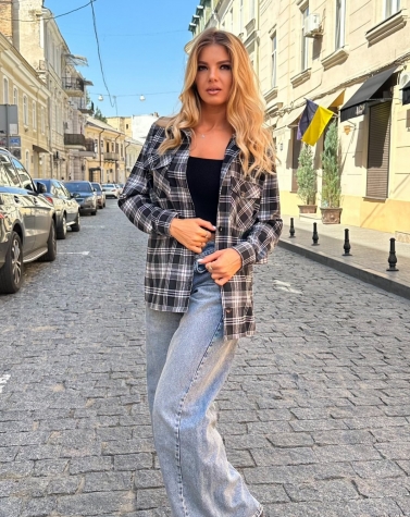 Теплая рубашка в клетку oversize 1381