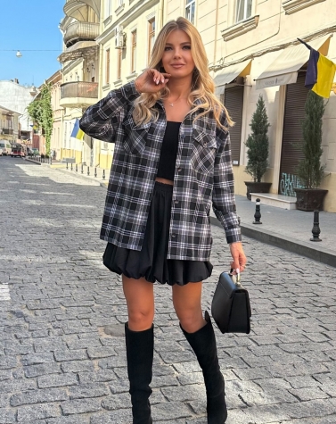 Теплая рубашка в клетку oversize 1381