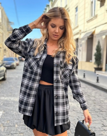 Теплая рубашка в клетку oversize 1381