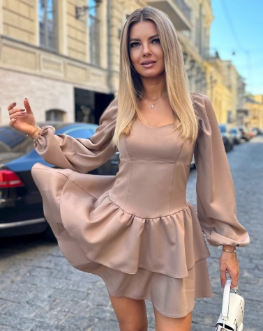 Сукня кольору мокко зі шнурівкою 8092