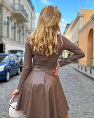 Комбинированное платье с кожаной юбкой 7966