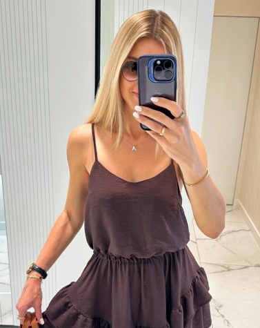 Легка сукня з воланом шоколадного кольору 8122